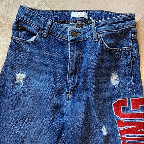 SANDRO Hortense Distressed Happening Jeans In Blue (J1) - Picture 9 of 10